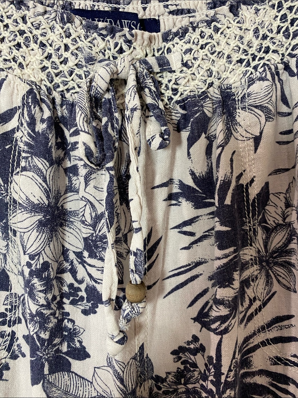 Linen and Rayon Navy Floral Beachy Smocked Waist Wide-Leg  pants - Picture 5 of 11